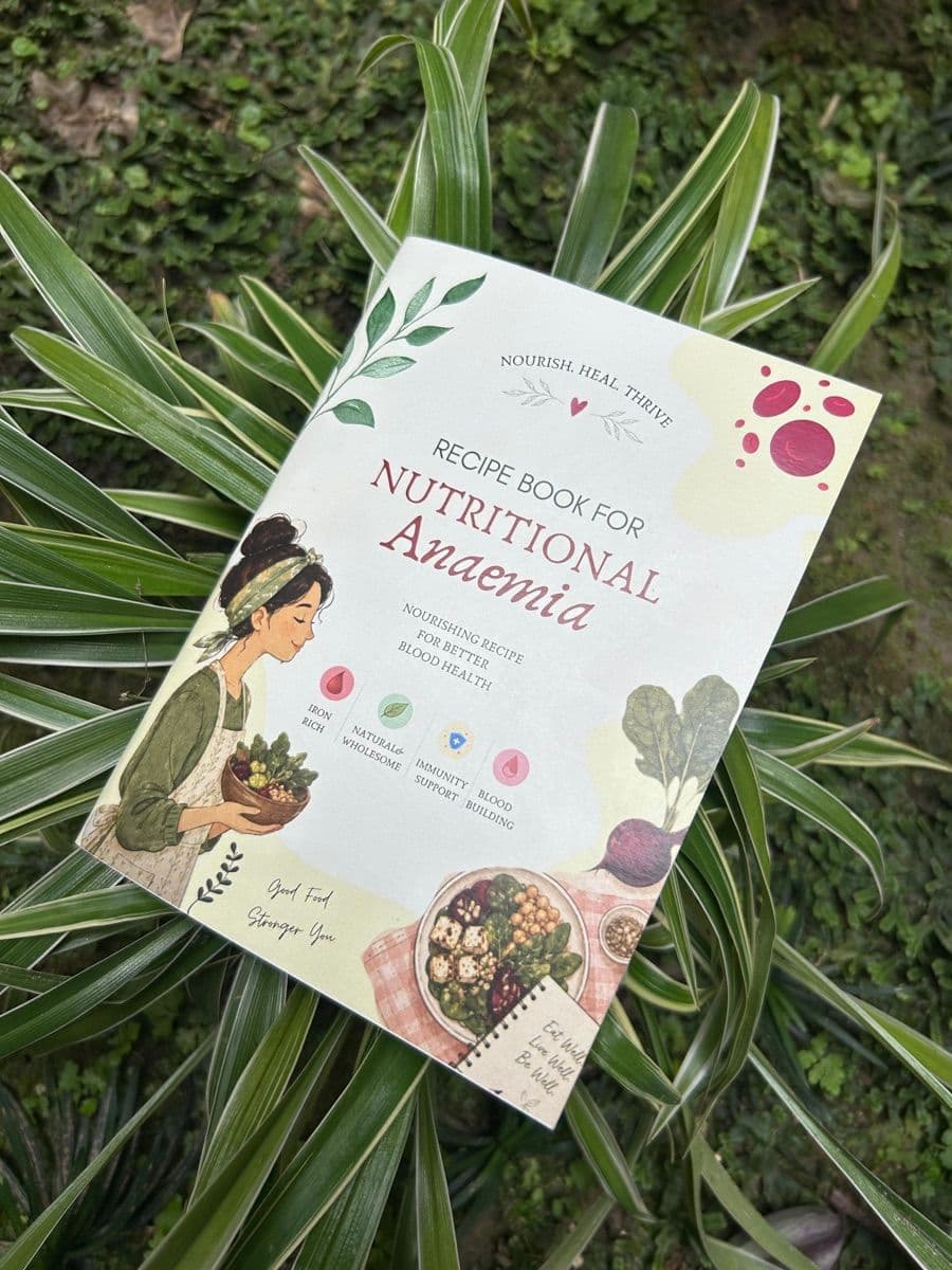 The Recipe Book for Nutritional Anaemia, lying on long green leaves